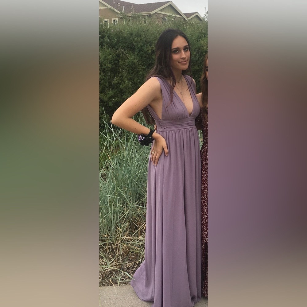 Dusty lavender deep V full length dress